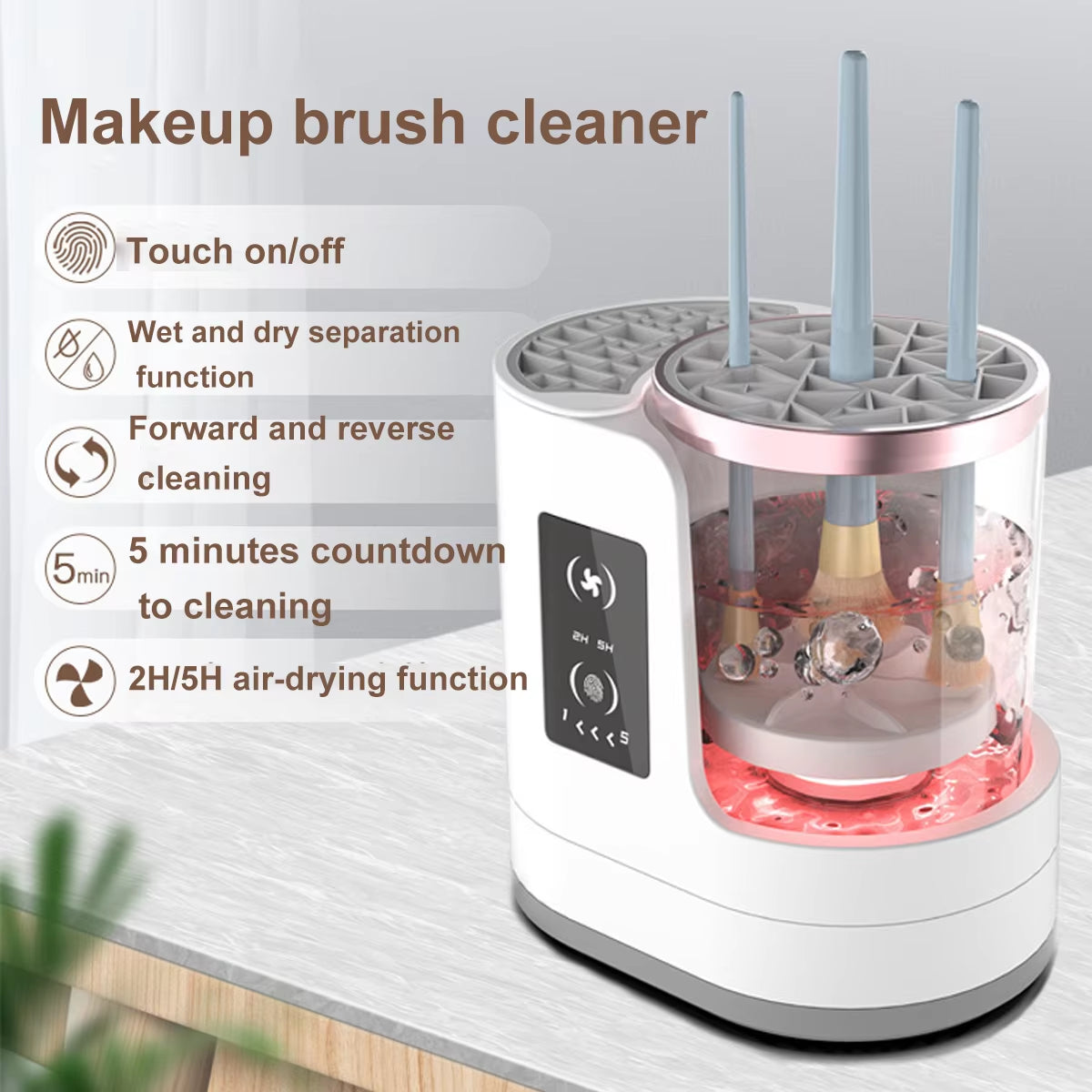 3 in 1 Electric Makeup Brush Cleaner Machine with Makeup Brush Dryer-Holder-Portable Automatic USB Cosmetic Brushes Cleaner Tool