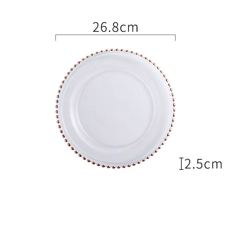 Natural Shell Wood Plates Set Golden Beads Decorative Glass Steak Pasta Plate Serving Tray Dinner Decoration Kitchen Tableware