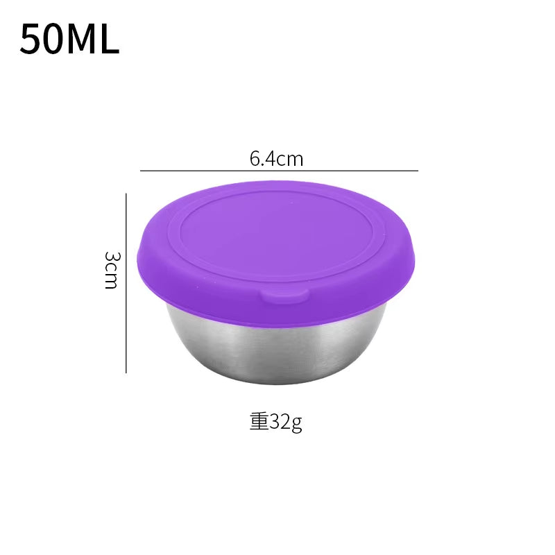 40/50/70ML Sealed Silicone Lid Sauce Cup Stainless Steel Small Seasoning Bowl Salad Tomato Dipping Saucer Box Kitchen Tableware