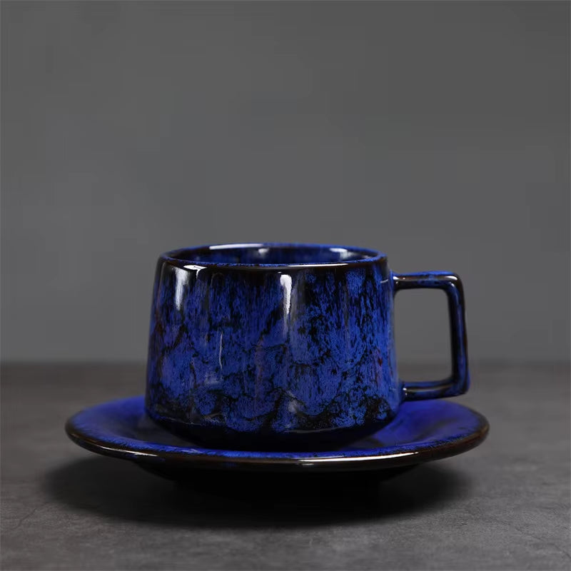 180ML Japanese Espresso Cup and Dish Kiln Transformed Ceramic Cup Retro Coarse Ceramic Mug Living Room Decoration