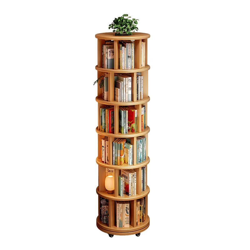 360-Degree Rotating Solid Wood Bookshelf: Floor-To-Ceiling, Wall-Mounted, Narrow Corner Cabinet