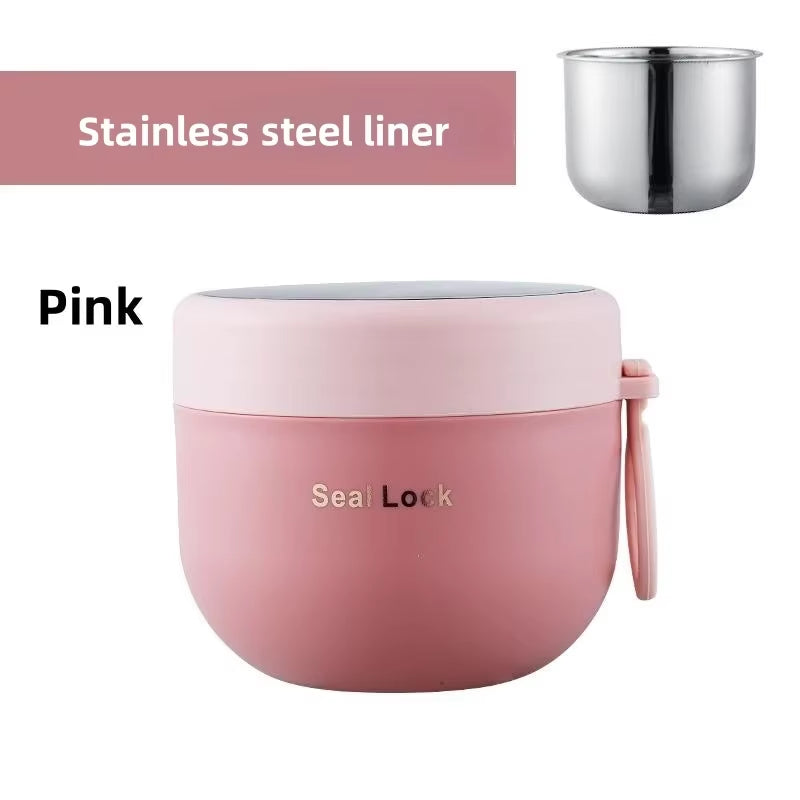600ML 304 Stainless Steel Soup Noodle Bowls with Lid Microwave Safe Lunch Box Students Office School Reusable Food Container