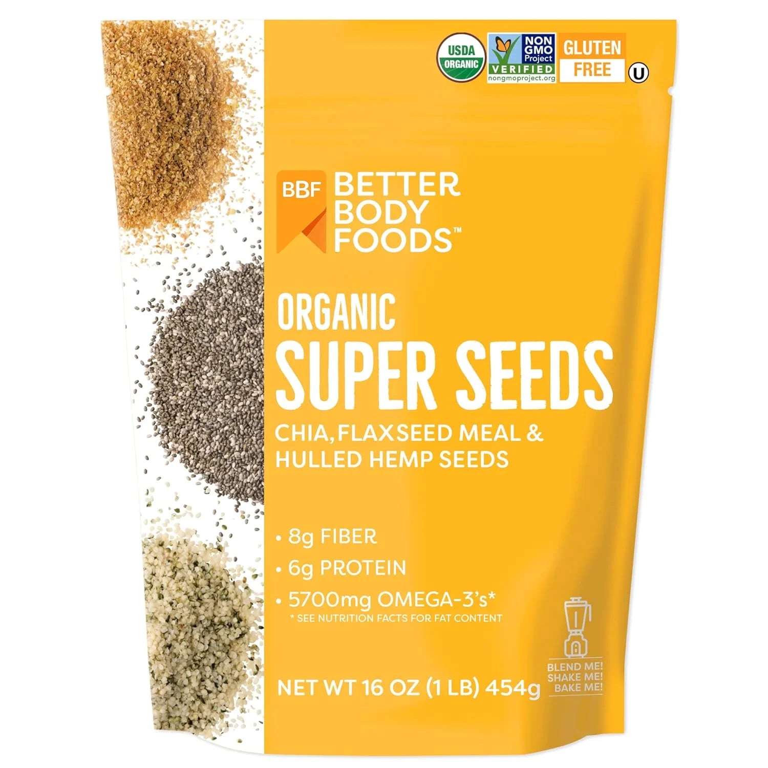 Organic Super Seeds, Chia Seeds, Flaxseed Meal, & Hemp Seeds, 16 Oz