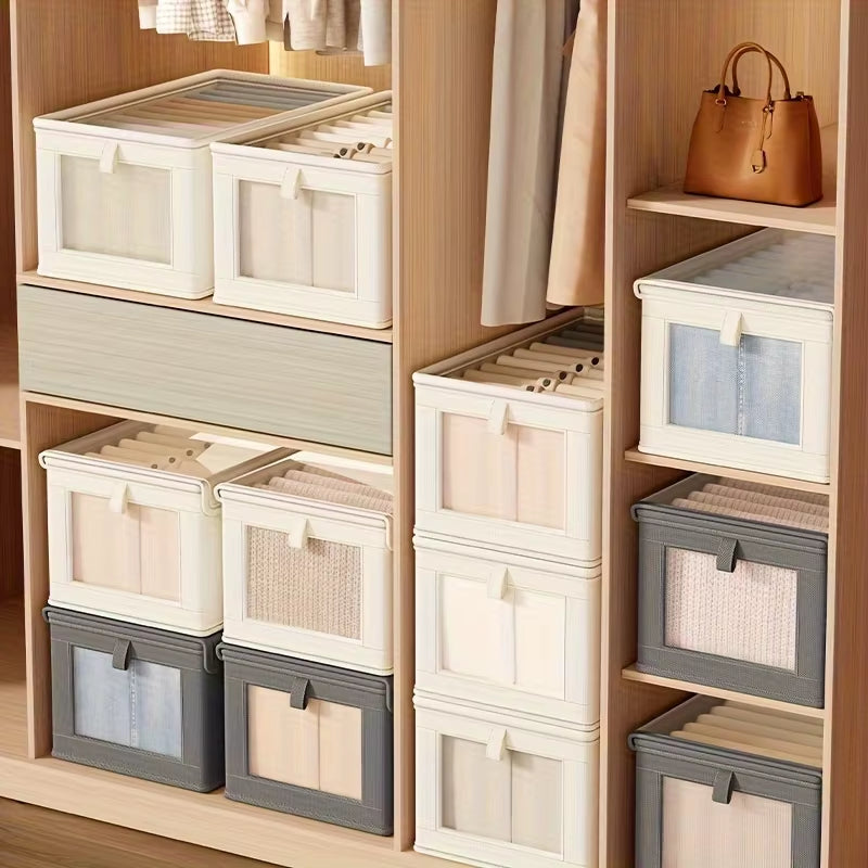 Large Foldable Canvas Storage Box with Clear Window - Organize and Store Clothing Space-Saving Home Closet Organizer