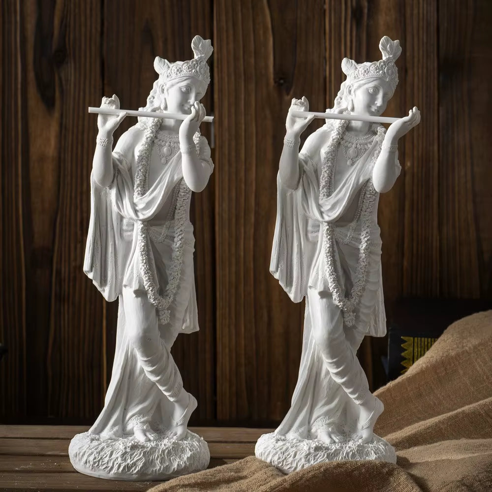 Resin White Krishna Statue Hindu God Love Divine Sculpture Hinduism Meditating Figurines Home Decoraiton Yoga Room Decor