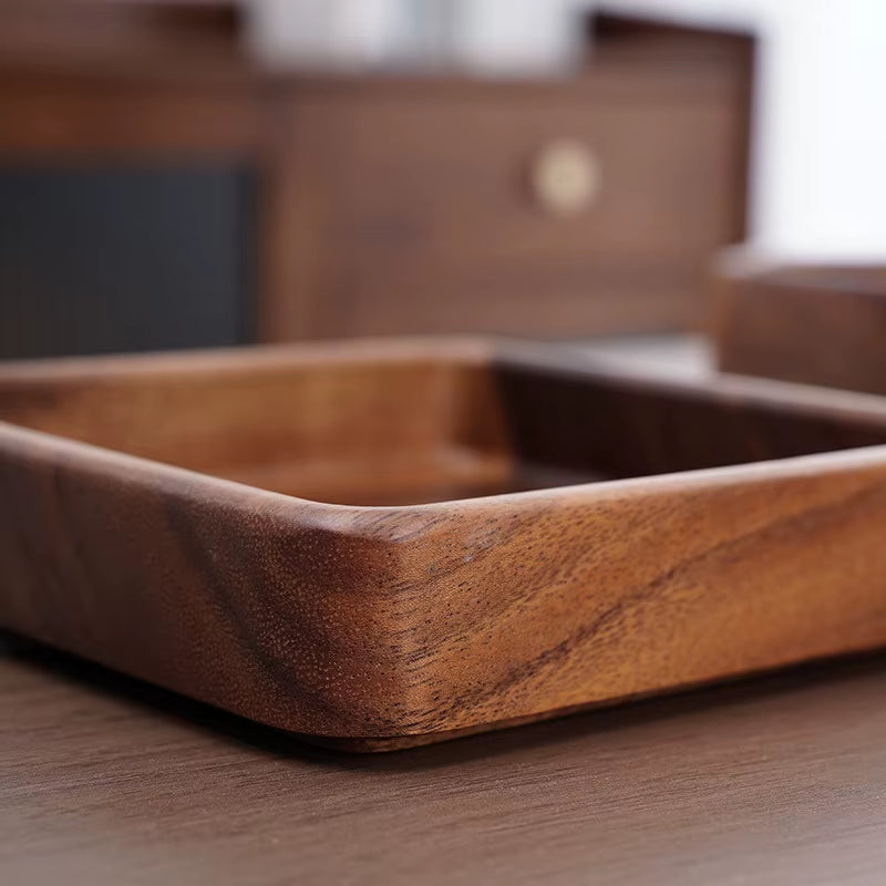 Natural Wooden Fruit Tray with Serving Plate for Kitchen Room Dining Table - Black Walnut Snack Bowl for Nuts Candy Dessert