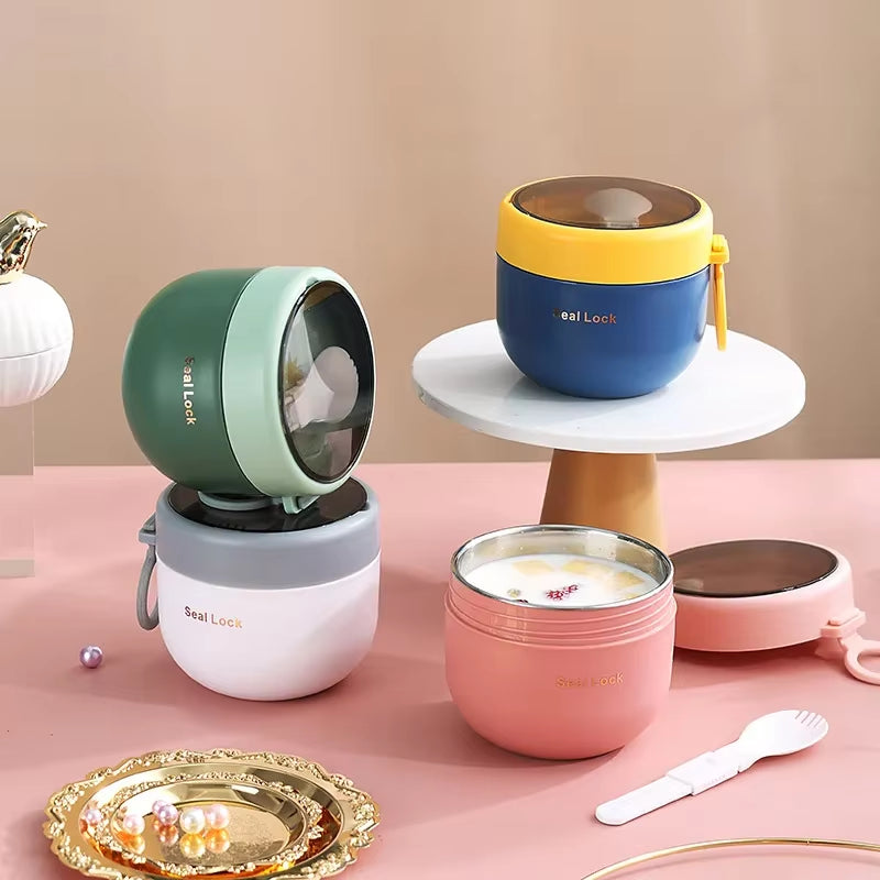 600ML 304 Stainless Steel Soup Noodle Bowls with Lid Microwave Safe Lunch Box Students Office School Reusable Food Container