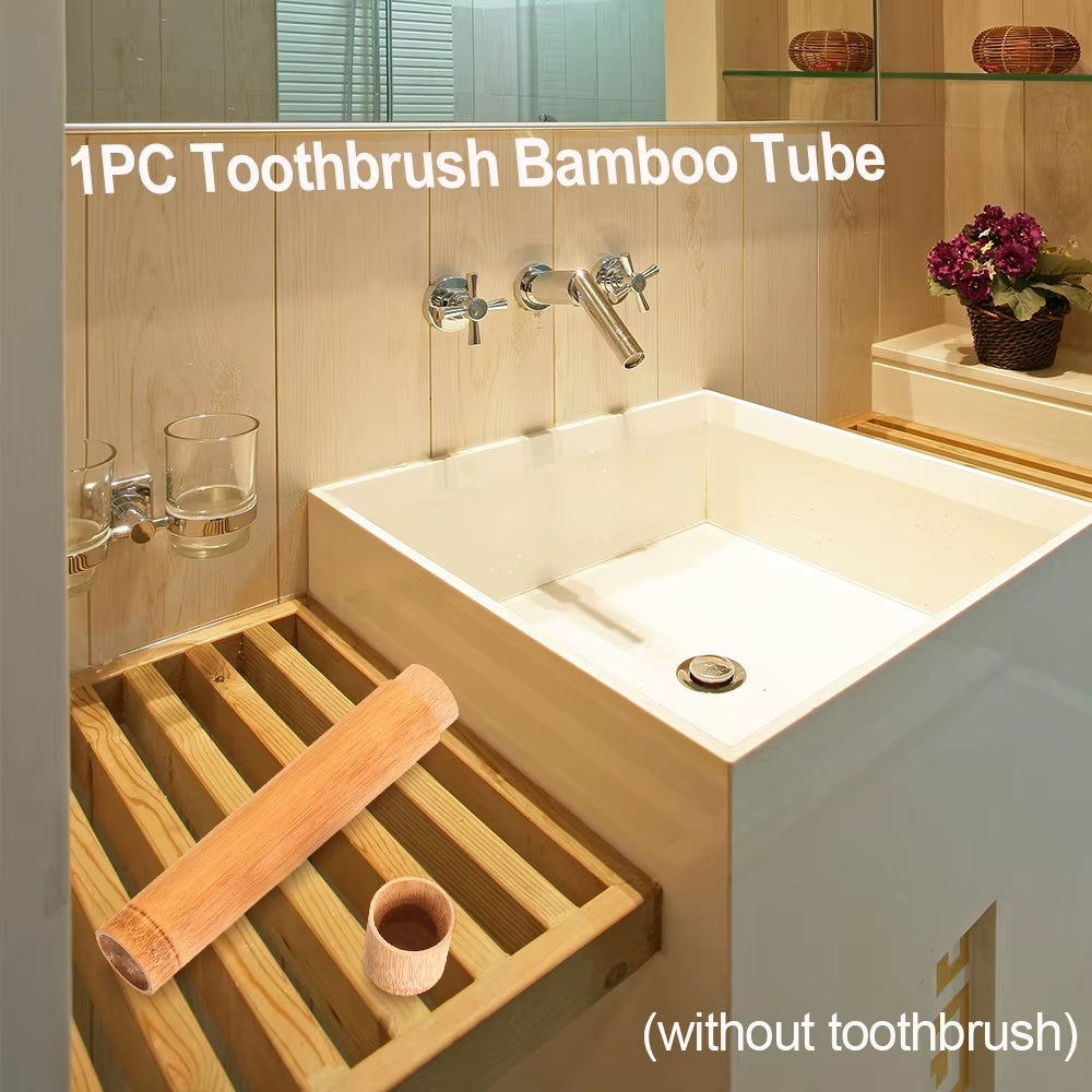 Eco-Friendly Wooden Toothbrush Box round Nature Bamboo Toothbrush Tube Adult Oral Hygiene Health for Portable Travel Accessory
