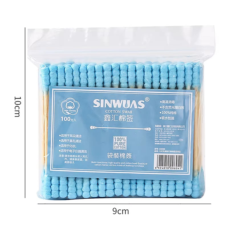 100Pcs Pack Double Head Cotton Swab Women Makeup Cotton Buds Tip for Medical Wood Sticks Nose Ears Cleaning Health Care Tools