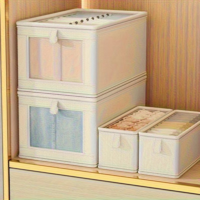 Large Foldable Canvas Storage Box with Clear Window - Organize and Store Clothing Space-Saving Home Closet Organizer