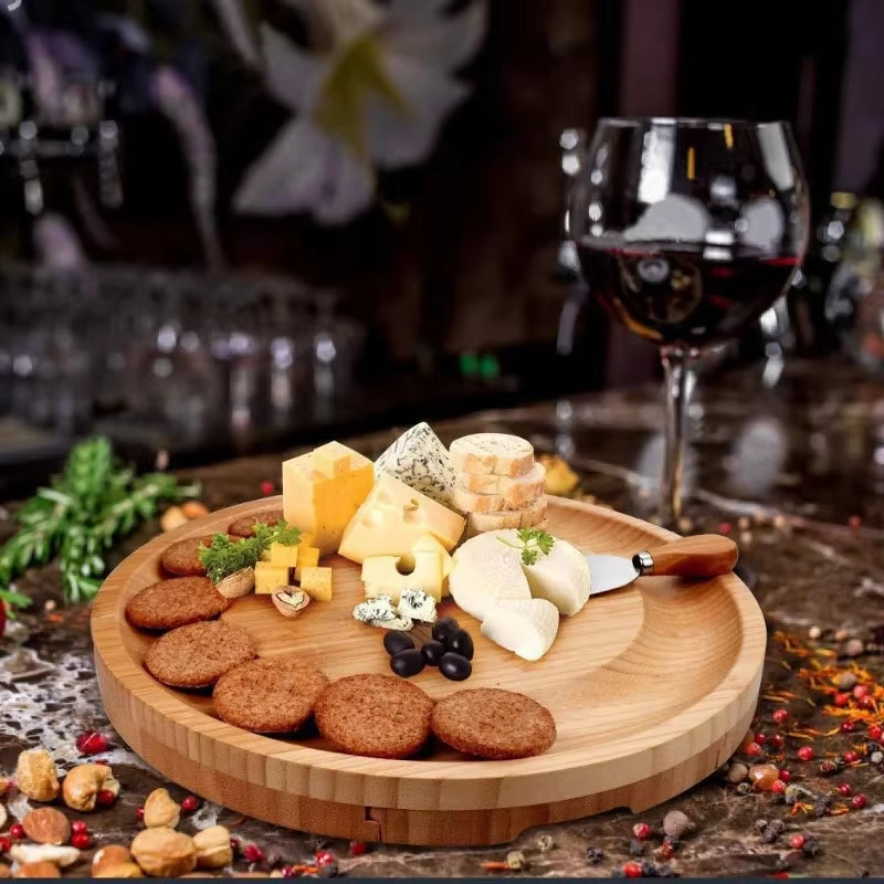 Portable Cheese Platter Tableware Set Deli Board Bake Cake Large Bamboo Rectangle Steak Pizza Tray Plate Including Knife & Fork