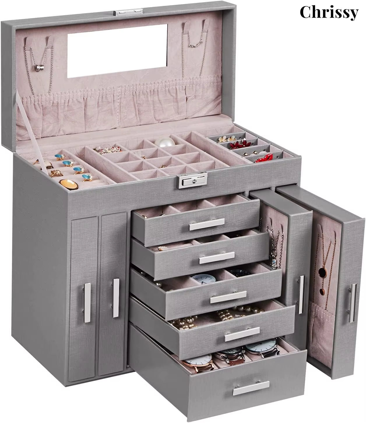 Jewelry Box Jewelry Organizer 6 Tier Jewelery Case Storage with Lock Mirror Jewelry Chest Large Jewellery Organizer for Earrings