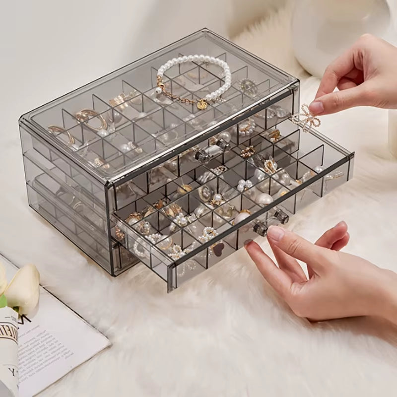 Acrylic Jewelry Organizers and Storage Box with 3 Drawers, Clear Jewelry Box for Women, Earring Organizer for Ring Necklace