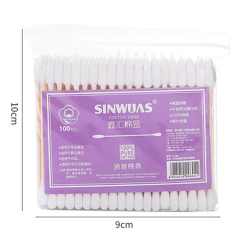 100Pcs Pack Double Head Cotton Swab Women Makeup Cotton Buds Tip for Medical Wood Sticks Nose Ears Cleaning Health Care Tools