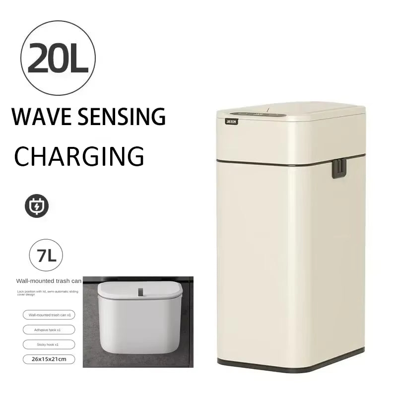 Smart Trash Can 20L Kitchen Two-Way Sensor Dustbin Wastebasket Automatic Bagging Trash Bin Stainless Home Rectangular Waste Bin