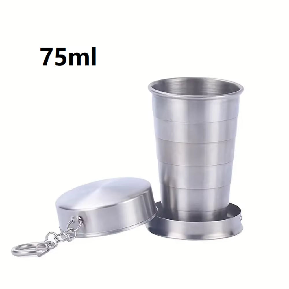 Portable Stainless Steel Folding Cup 70Ml / 150Ml / 250Ml for Outdoor Travel, Foldable and Stretchable for Hiking and Camping