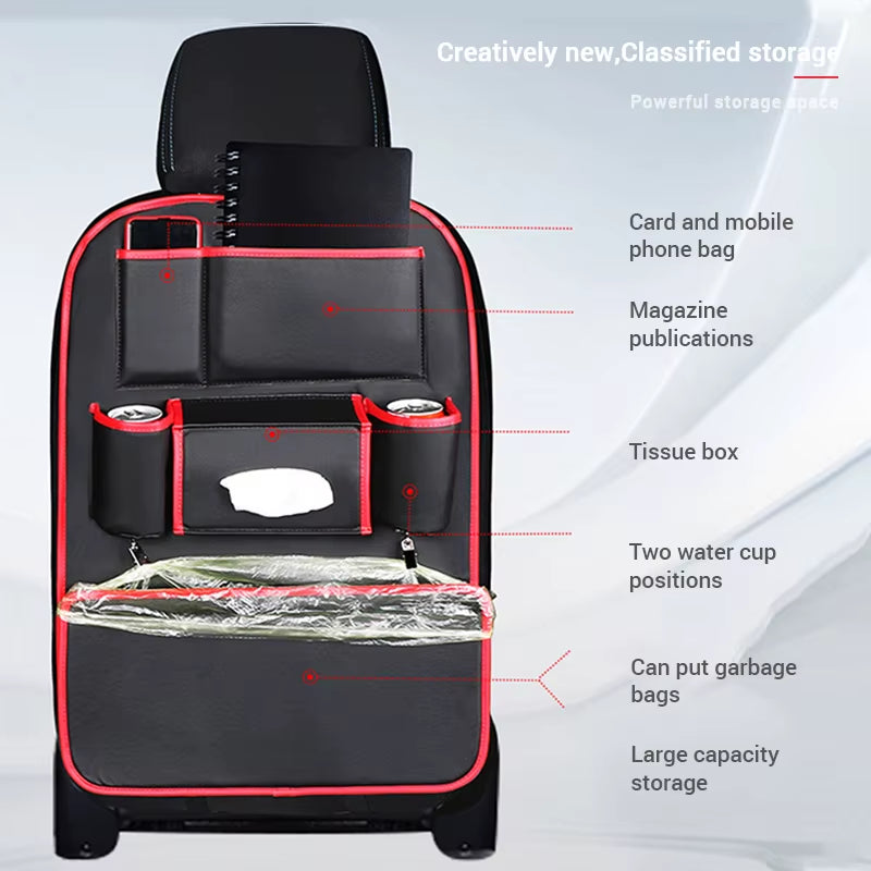 Car Seat Back Organizer PU Leather Backseat Bag Multifunctional Car Storage Organizer with 6-Pocket for Travel Stowing Tidying