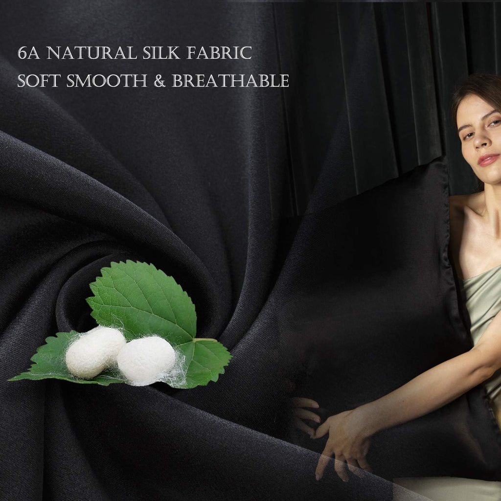 100% Mulberry Silk Pillowcase for Hair and Skin, Both Side 19 Momme Silk Pillowcase, 1Pc (Standard 20''X26'', Black)