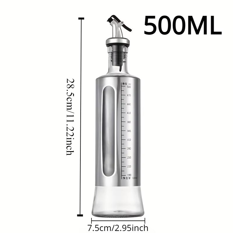 Glass Oil Bottle Olive Oil Dispenser Automatic Switch with Scale Sauce Seasoning Container Kitchen Outdoor Barbecue Supplies