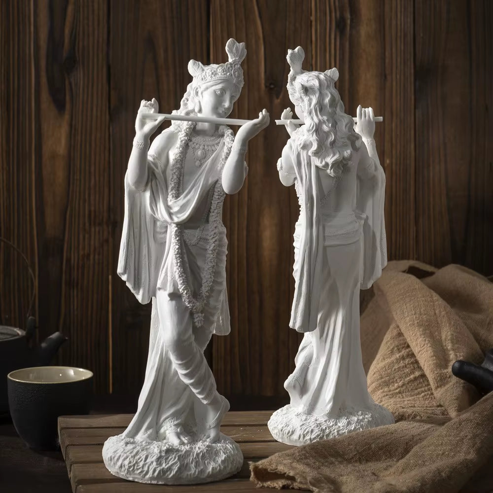 Resin White Krishna Statue Hindu God Love Divine Sculpture Hinduism Meditating Figurines Home Decoraiton Yoga Room Decor