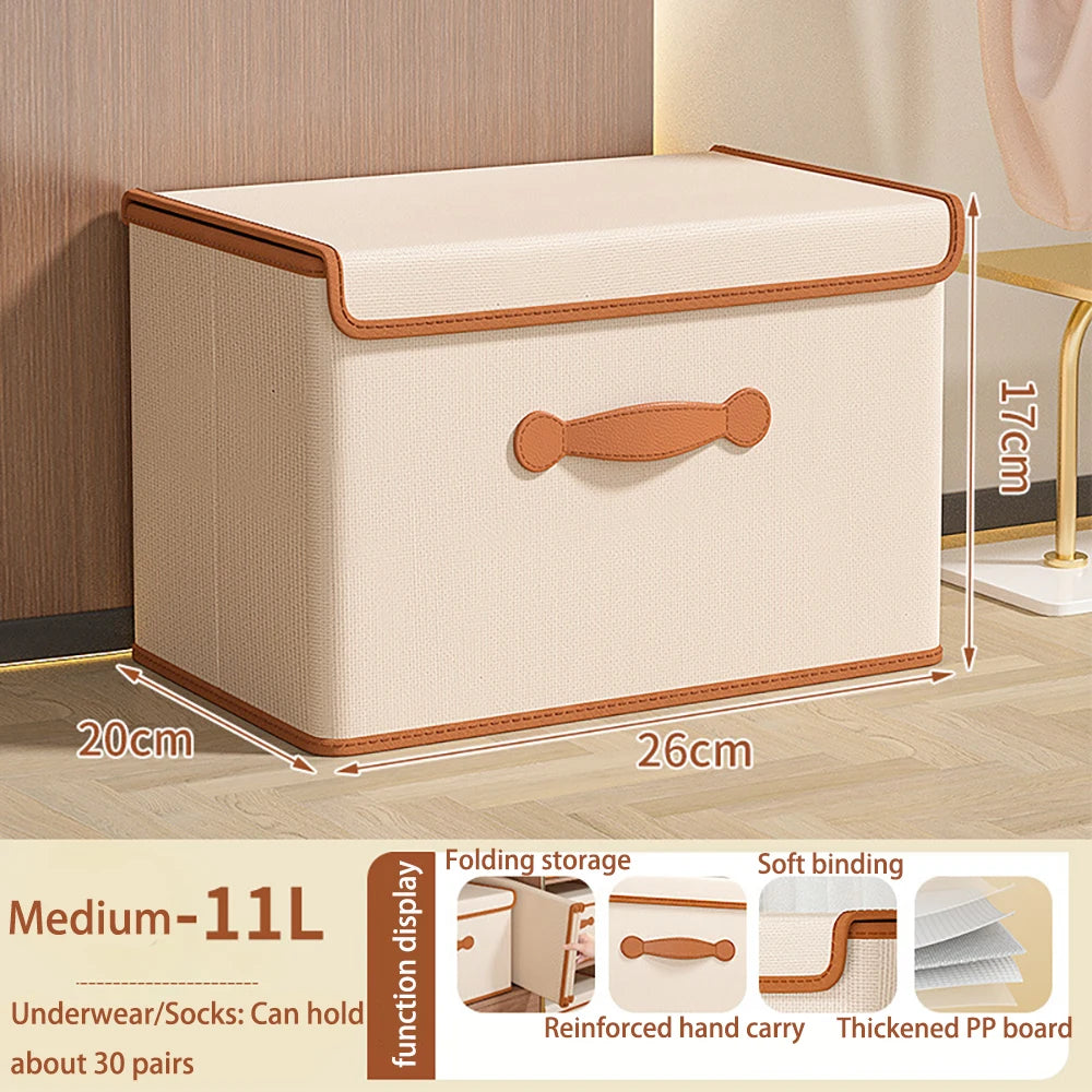 Cube Bins Boxes with Lids, Foldable Clothing Storage Box PU Leather Handles Decorative Home Cubes Closet Organizer Container