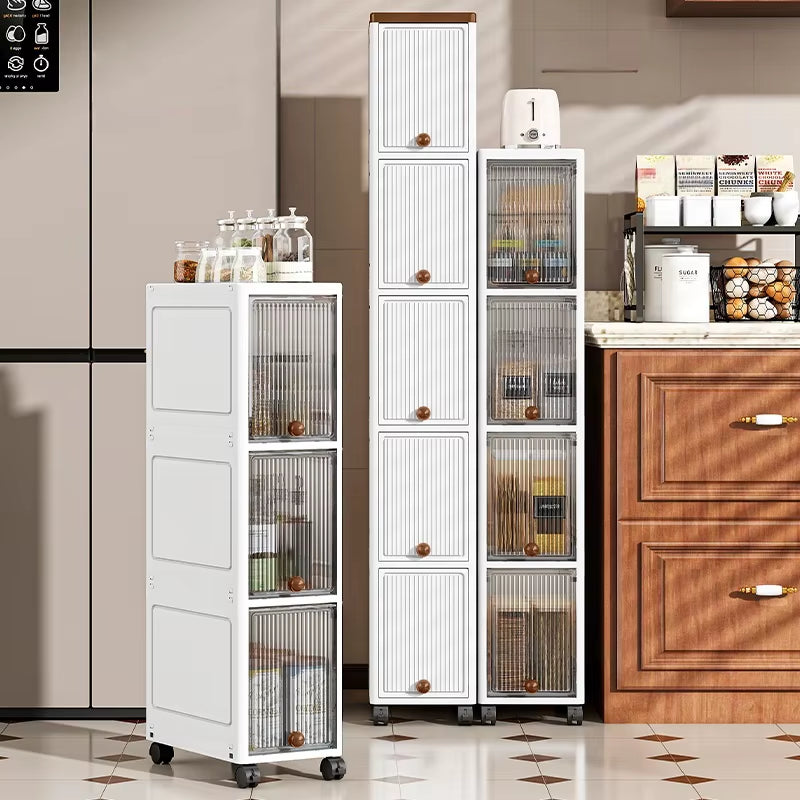 20Cm-Flip Lid Slit Storage Cabinet, Kitchen Slit Shelf, Bathroom Multi-Layer Plastic Snack Cabinet, Narrow-Edge Storage Cabinet