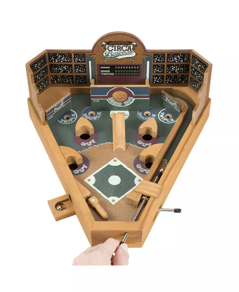 Hey Play Baseball Pinball Tabletop Skill Game - Classic Miniature Wooden Retro Sports Arcade Desktop Toy for Adult Collectors and Children
