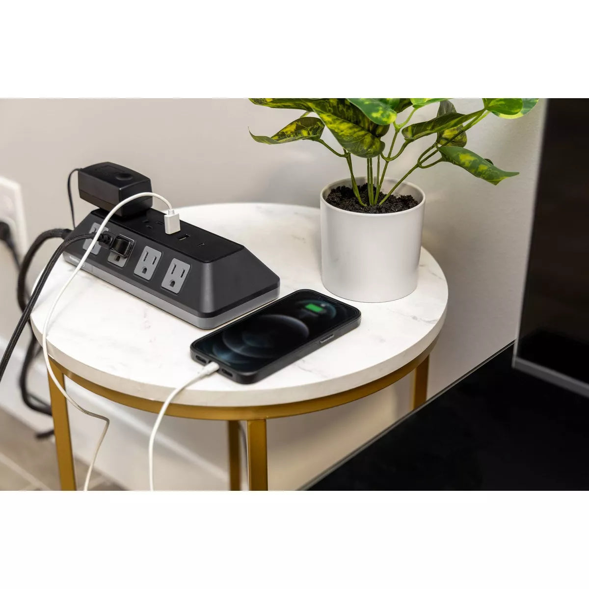 GE 10-Outlet Surge Protector 2 USB-A and 1 USB-C 3540J 4' Braided Cord Black: Extension Cord & Outlet Extender