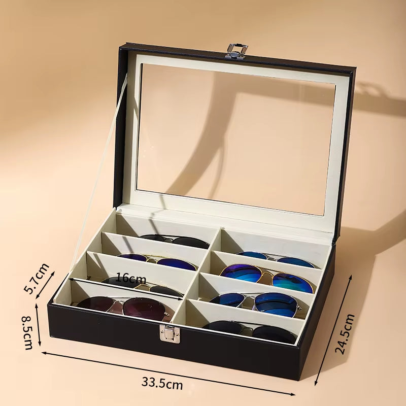 1Pcs Leather Fashion Sunglasses Storage Box Multi Grid Large Capacity Sunglasses Storage Box Jewelry Display Collection Box