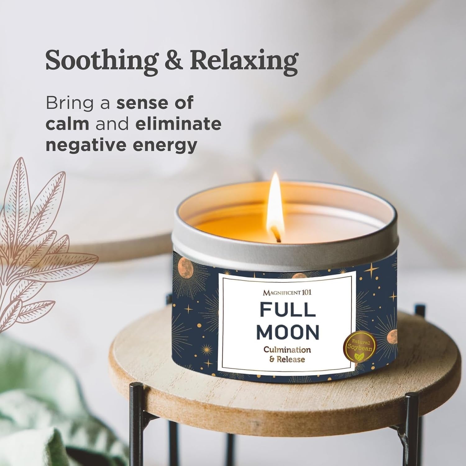Full Moon Candle Aromatherapy Tin - 6 Oz Rose - Natural Soy Wax - Sage, Frankincense & Sandalwood - 35 Hour Burn - Spiritual Decor