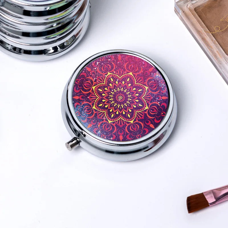 Circular Storage with 3 Compartments Single Compartment Metal Small Medicine Box Jewelry Box Foldable Portable Mini Medicine Box