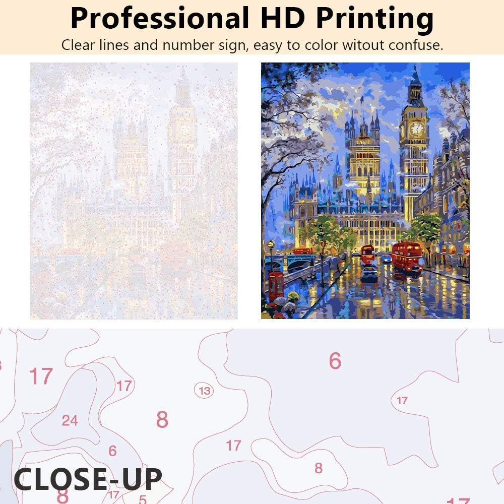 Adults Paint by Numbers Kit -  Big Ben DIY Painting by Numbers by Number Kits, London Street Paint by Numbers for Adults Beginner Kids, 16” X 20” Arts Craft for Home Wall Decor(Frameless)