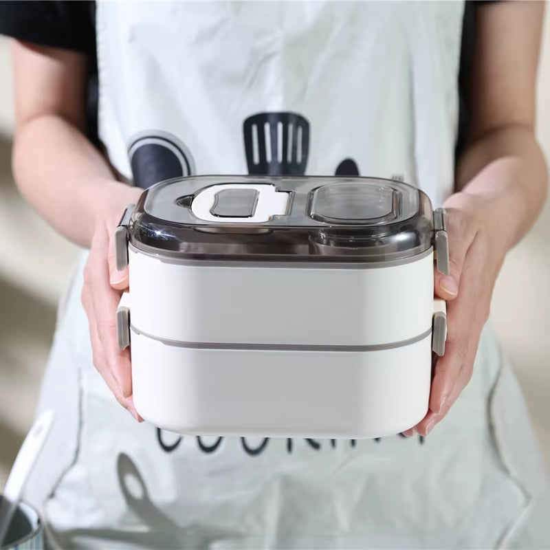 Office Worker Lunch Box Double-Layer Bento Box Stainless Steel Heating Lunch Box Set Student Tableware Microwave
