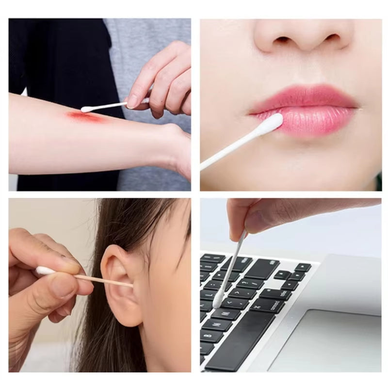 100Pcs Disposable Double-Ended Cotton Swabs for Ear Cleaning and Makeup Removal