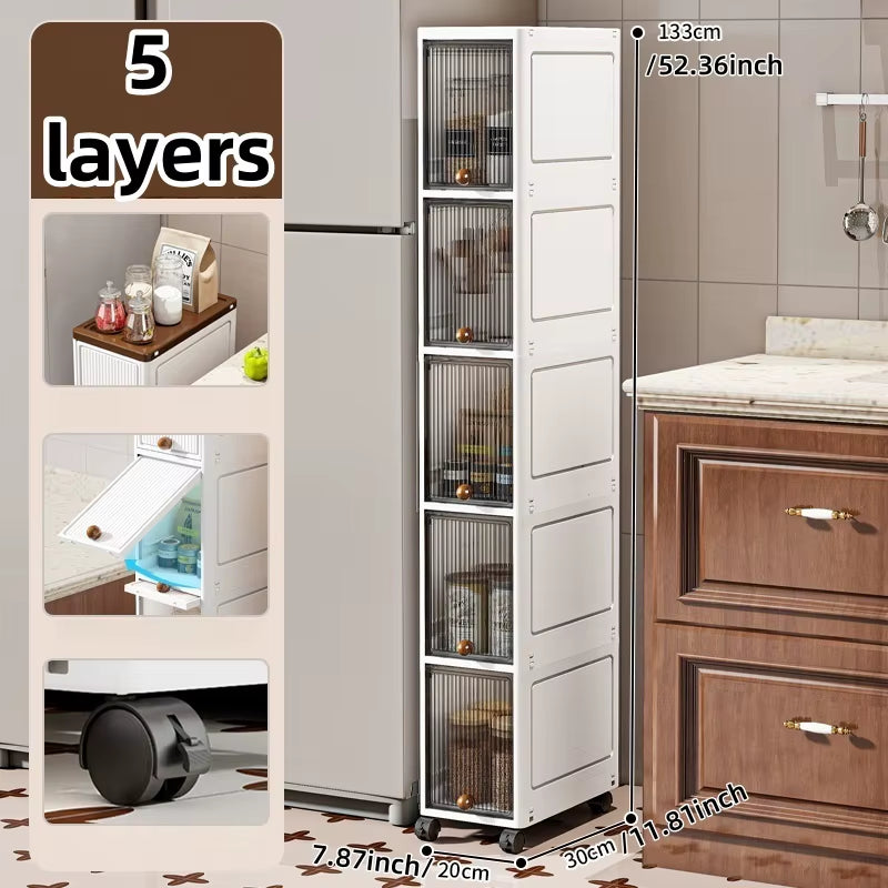 20Cm-Flip Lid Slit Storage Cabinet, Kitchen Slit Shelf, Bathroom Multi-Layer Plastic Snack Cabinet, Narrow-Edge Storage Cabinet