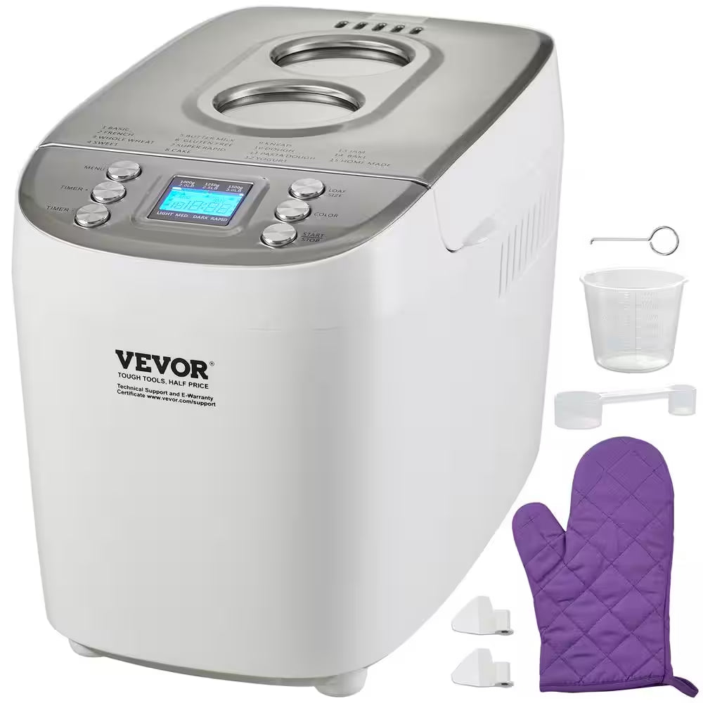 Bread Maker, 15-In-1 3 Lbs. Dough Machine, Nonstick Ceramic Pan Automatic Breadmaker with Gluten Free Setting White