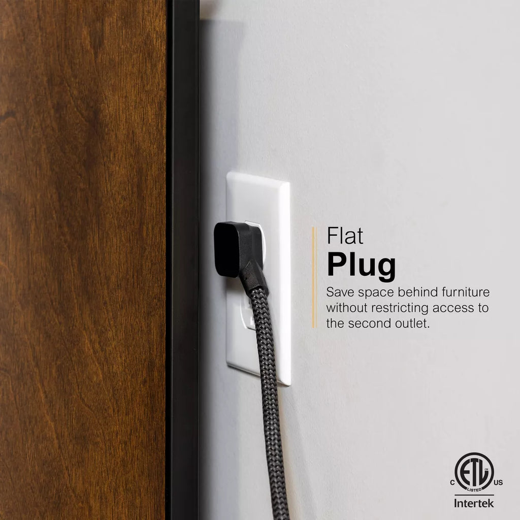 GE 10-Outlet Surge Protector 2 USB-A and 1 USB-C 3540J 4' Braided Cord Black: Extension Cord & Outlet Extender