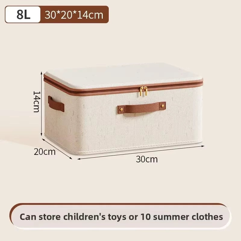 Linen Zipper Storage Boxes, Non-Woven Fabric Clothing Organizer Bins for Home Bedroom Closet Organization,Include Good Helpers