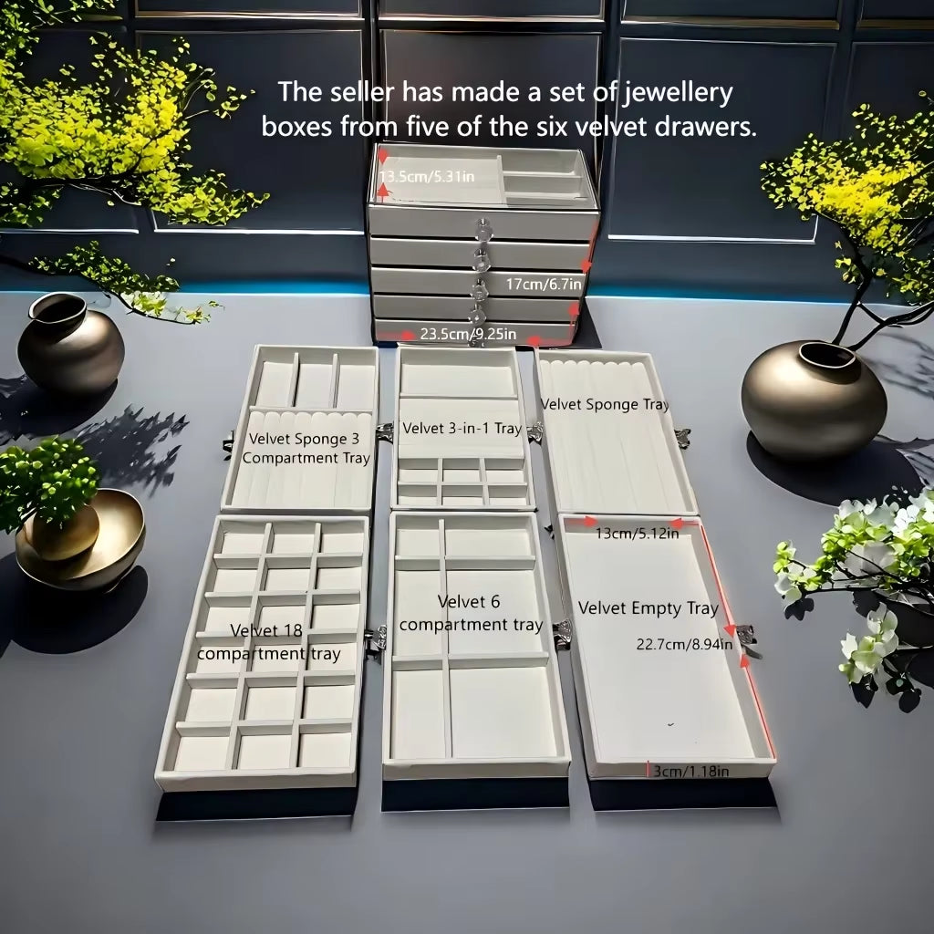 New Upgrades 5 Layers of Velvet Jewellery Organiser Drawer Velvet Jewelry Box Earrings Bracelet Organizer Jewelry Display Box