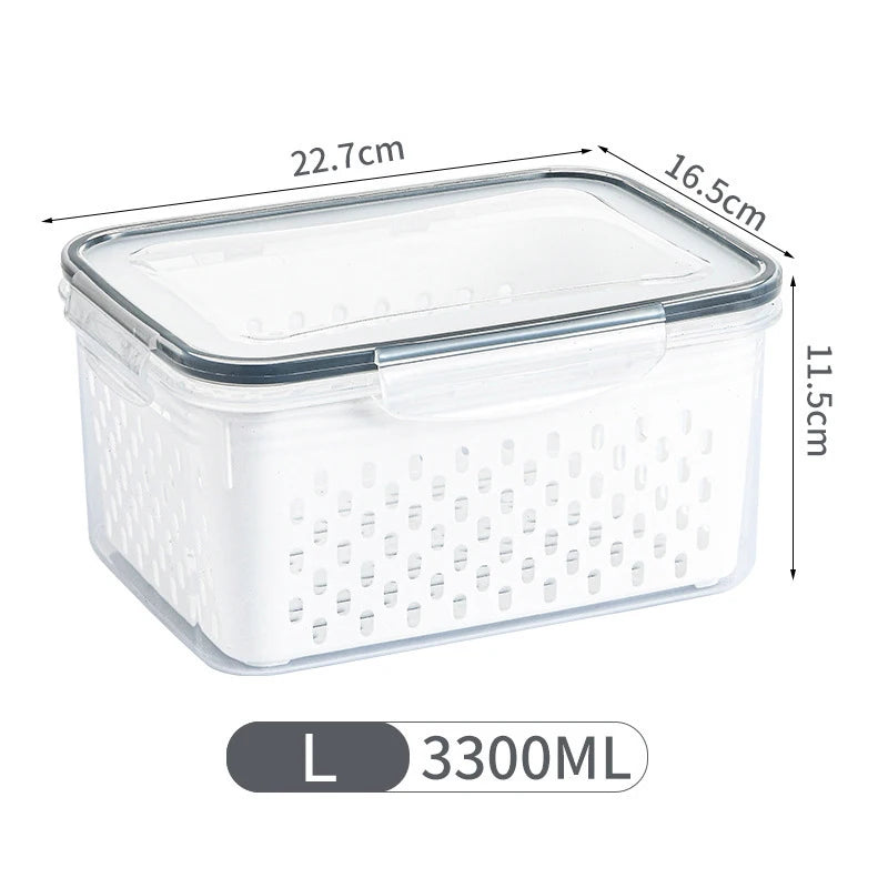 Fresh Vegetable Fruit Boxes Drain Basket Storage Containers Refrigerator Storage Box Fridge Organizer Pantry Kitchen Organizer