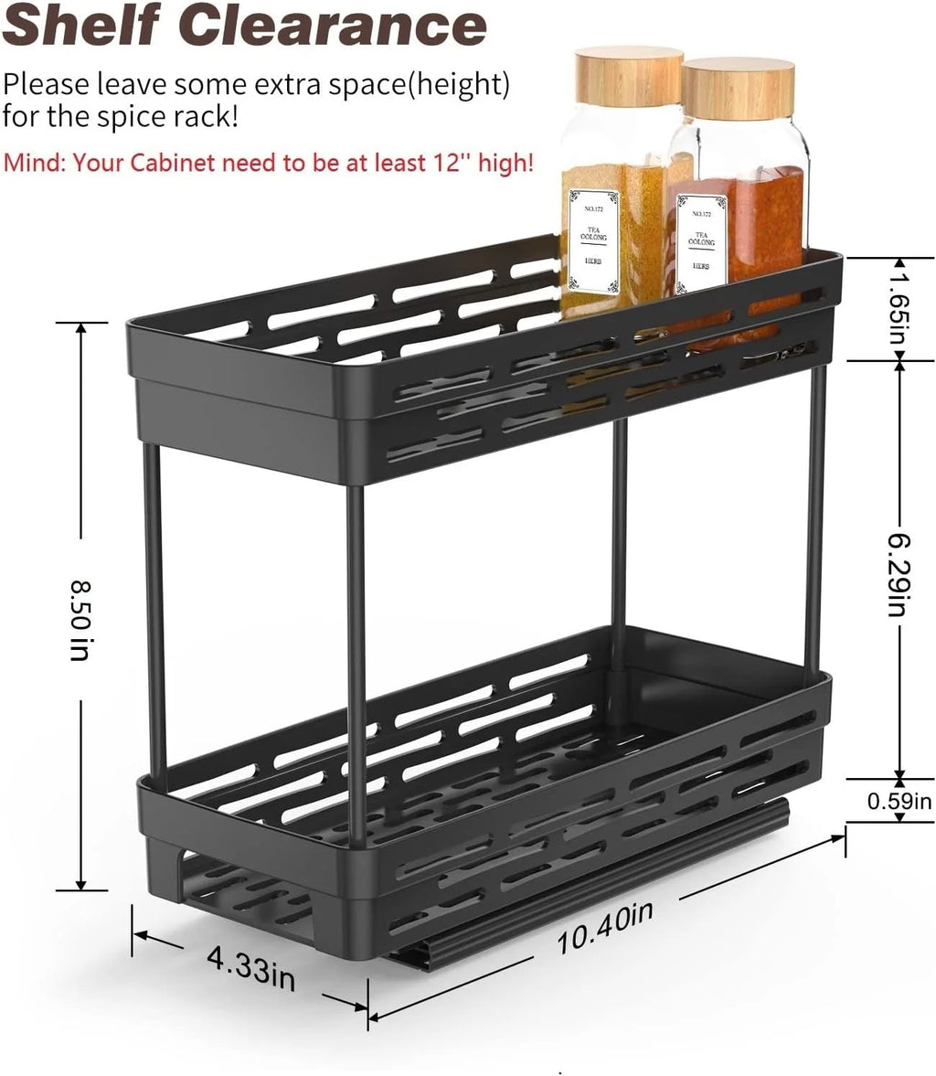 3 Packs Pull Out Spice Rack Organizer for Cabinet,  Slide Out Spice Racks Organizer, Easy to Install Spice Cabinet Organizers, 4.33''Wx10.4''Dx8.5''H, Each Tier Hold 10 Spice Jars - 2 Tier