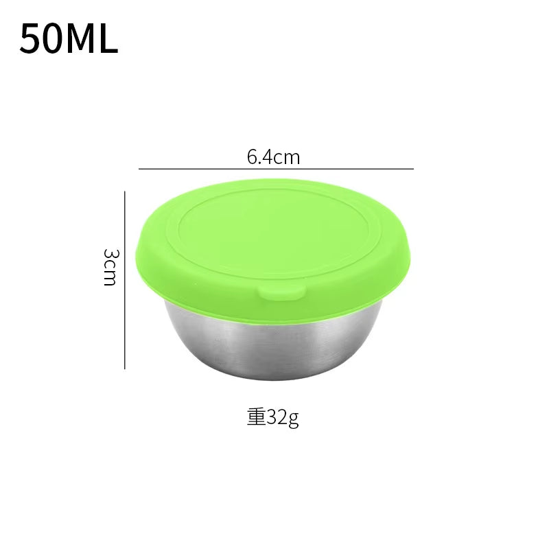 40/50/70ML Sealed Silicone Lid Sauce Cup Stainless Steel Small Seasoning Bowl Salad Tomato Dipping Saucer Box Kitchen Tableware