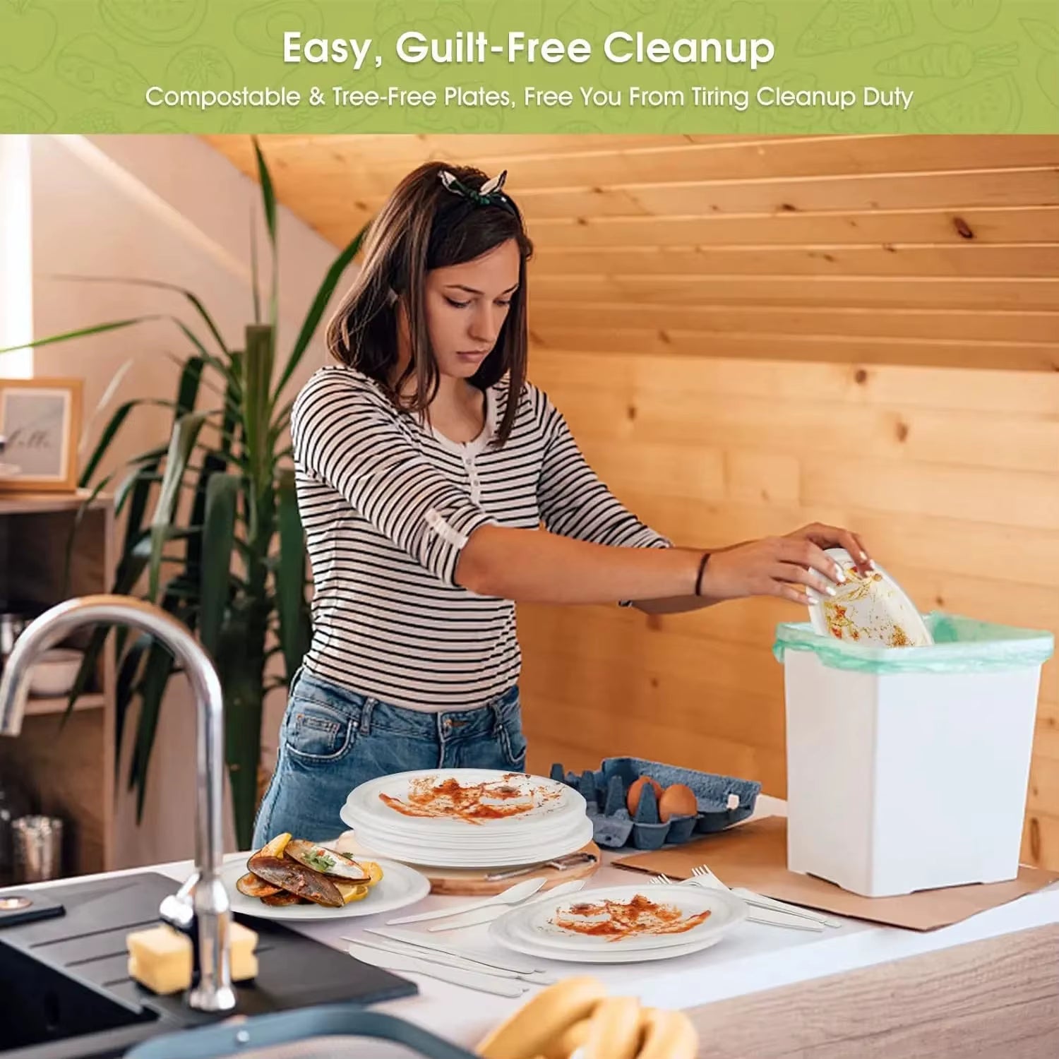 40Pcs Compostable Paper Plates with Cutlery Set,Disposable Biodegradable Utensil Eco-Friendly Dinnerware Includes Plates,Cutlery