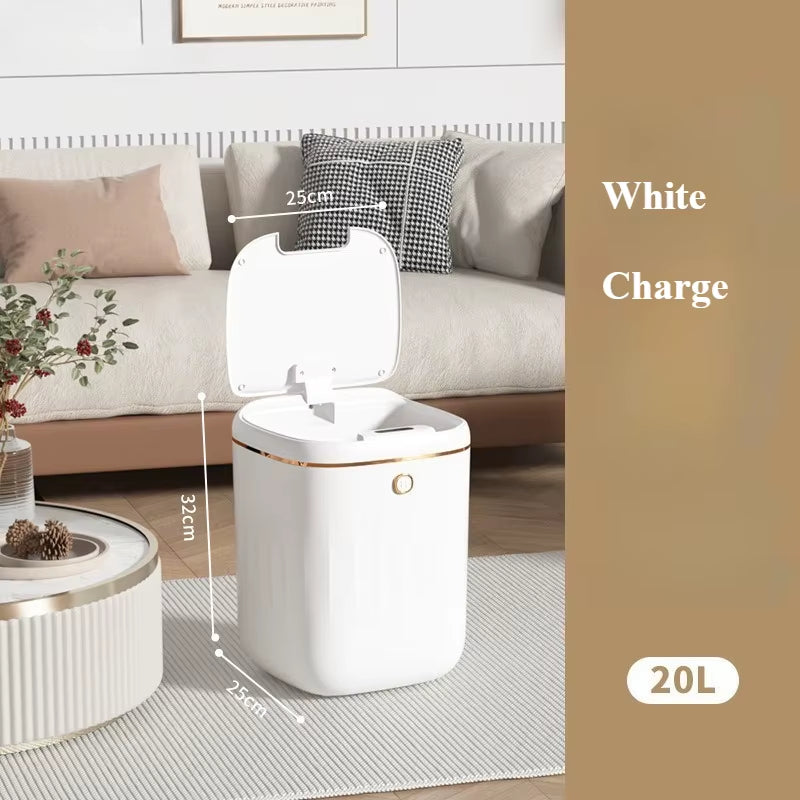 20L Automatic Smart Sensor Trash Can Waterproof Large-Capacity Bathroom Toilet Paper Basket Kitchen Black Trash Bin