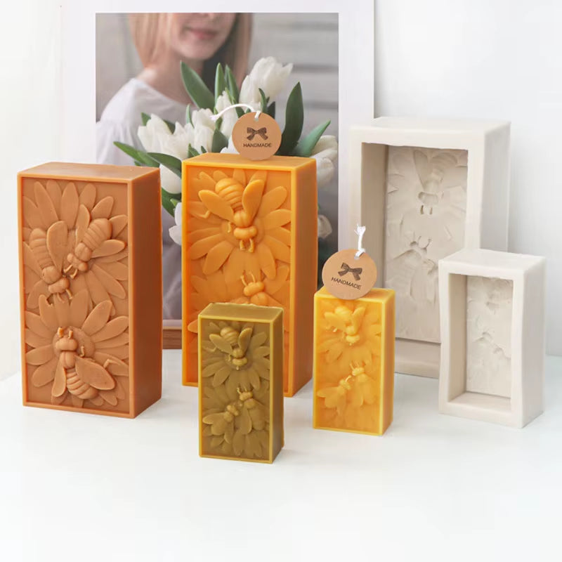 Bee Honeycomb Flower Candle Silicone Mold Rectangle Bee Wax Soap Making Mould Gypsum Candle Resin Tool Chocolate Baking Kit Gift
