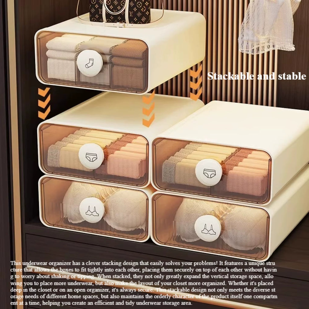 Underwear Organizer, Bra Underwear Socks Closet Compartment Organizer Drawers, Expandable Dustproof Storage Box with Dividers