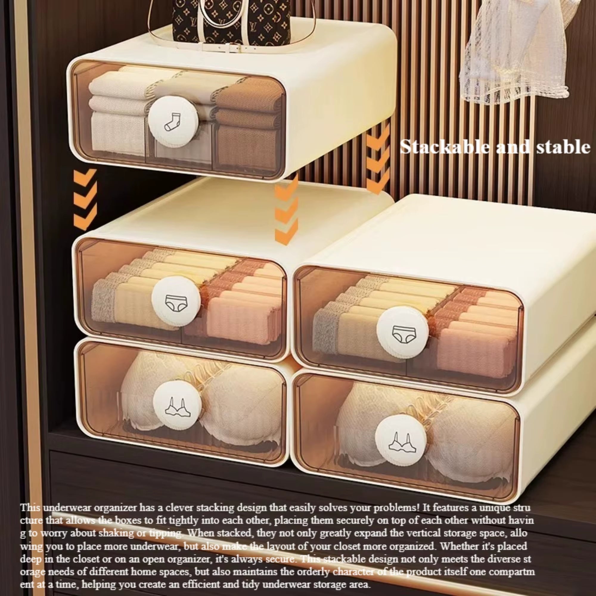 Underwear Organizer, Bra Underwear Socks Closet Compartment Organizer Drawers, Expandable Dustproof Storage Box with Dividers