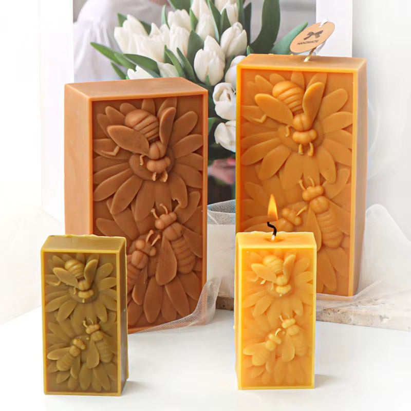 Bee Honeycomb Flower Candle Silicone Mold Rectangle Bee Wax Soap Making Mould Gypsum Candle Resin Tool Chocolate Baking Kit Gift