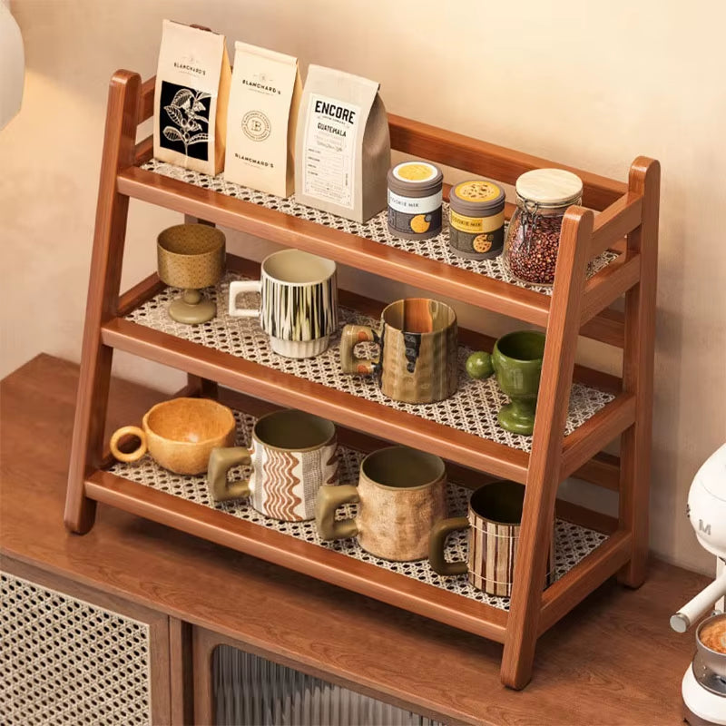 3 Tier Bamboo Shelf Desktop Cabinet Organizer Display Rack Cup Rack Spice Caddy Shelf for Kitchen Makeup Organizer for Vanity