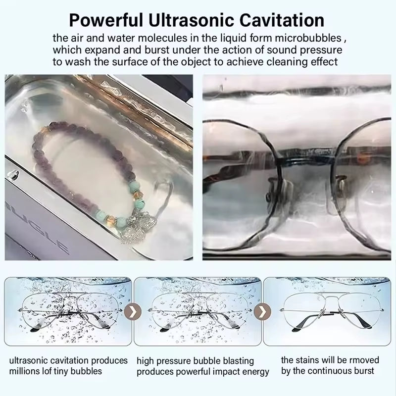 Ultrasonic Cleaners Machine 500ML Glasses Jewelry Deep Cleaning High-Frequency Vibration Cleaning Multifunctional Tool Household